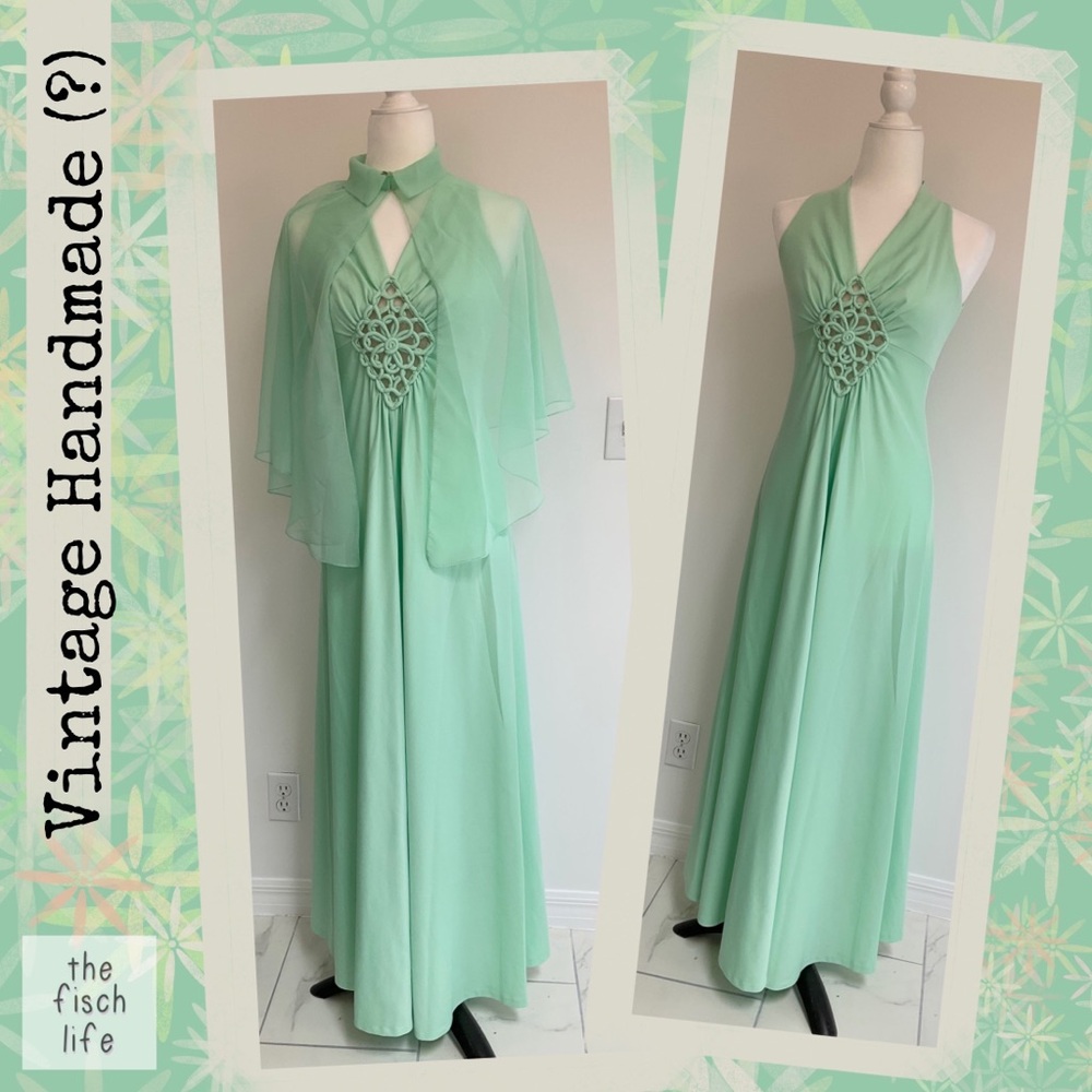 Seafoam Green Dress & Cape Ensemble - appears vintage & handmade